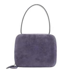CHANEL One Handle Handbag Coco Mark Suede Purple